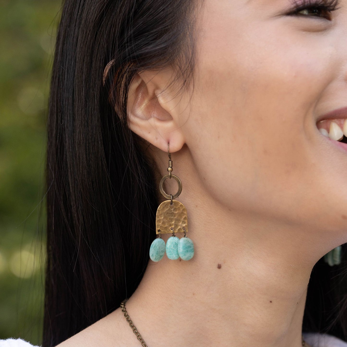 Hammered Brass and Amazonite