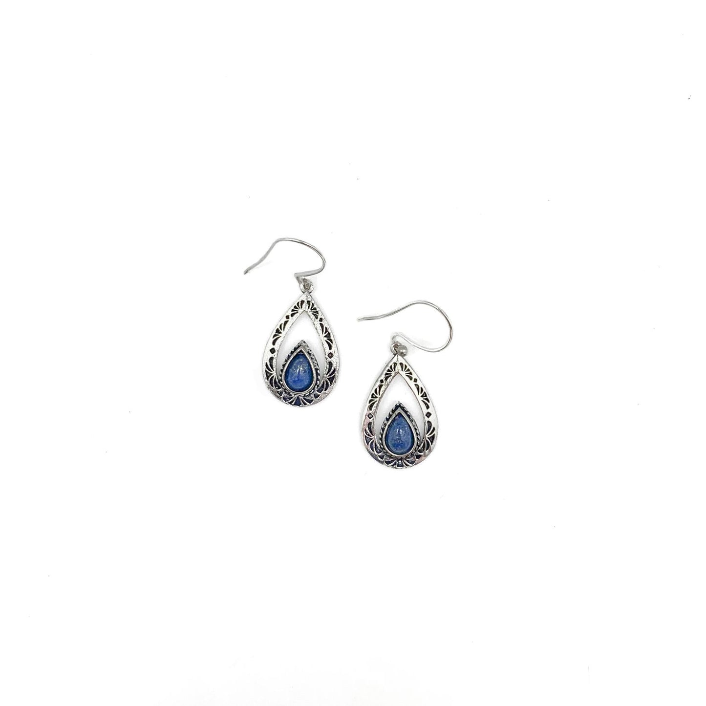 Tanvi Silver Etched Teardrop Earrings with Lapis