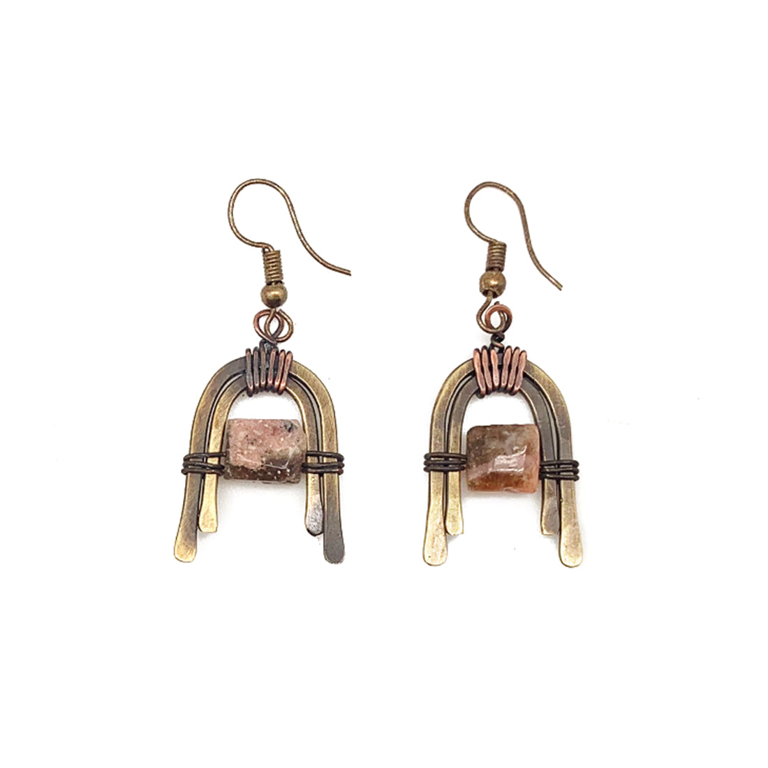 Banjara Pink Agate Wire-Wrap Earrings