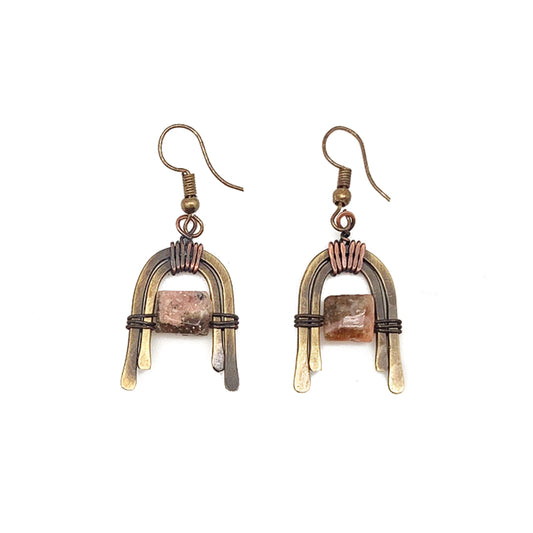 Banjara Pink Agate Wire-Wrap Earrings
