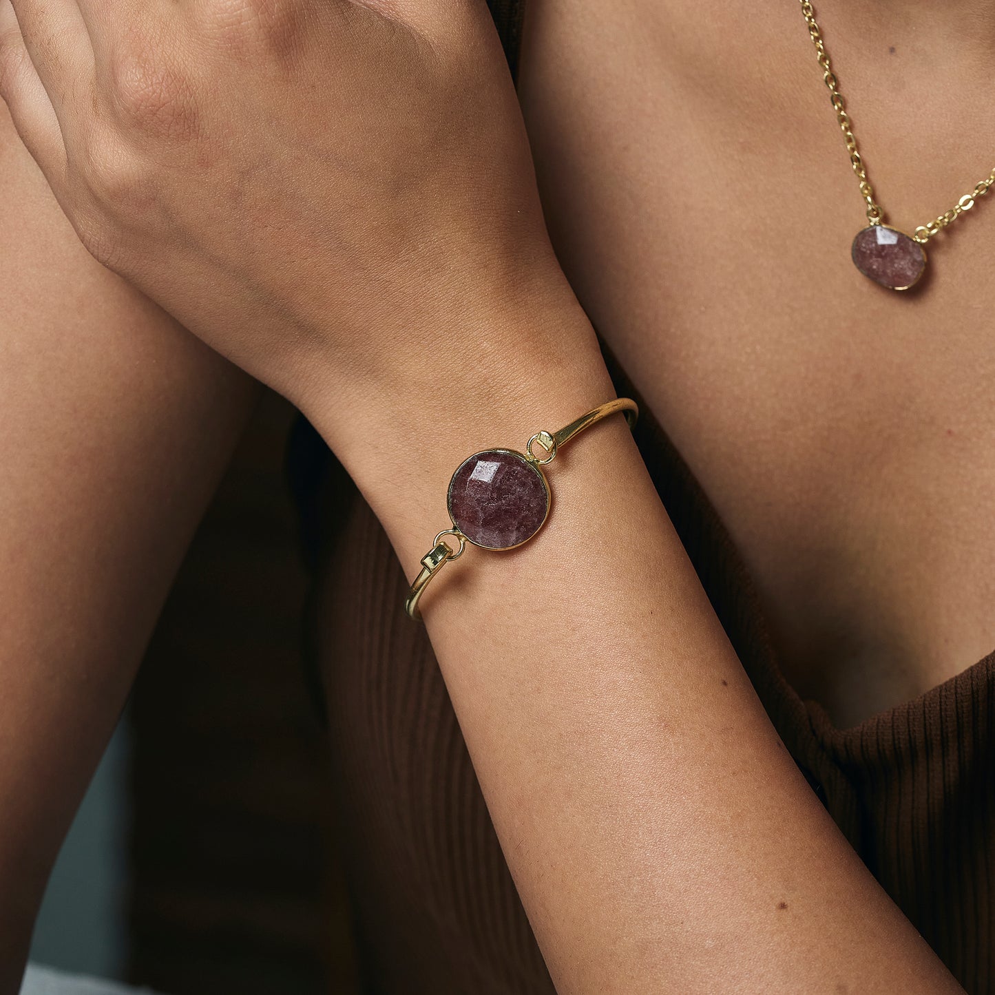 Strawberry Quartz Bangle Bracelet