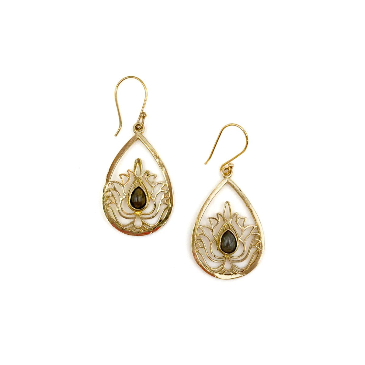Tanvi Lotus Teardrop Earrings with Labradorite