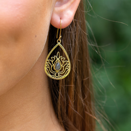 Tanvi Lotus Teardrop Earrings with Labradorite
