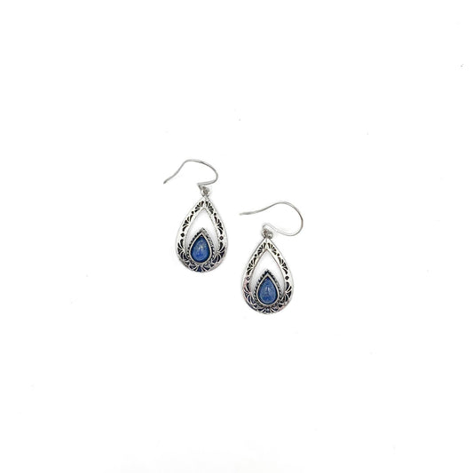 Tanvi Silver Etched Teardrop Earrings with Lapis